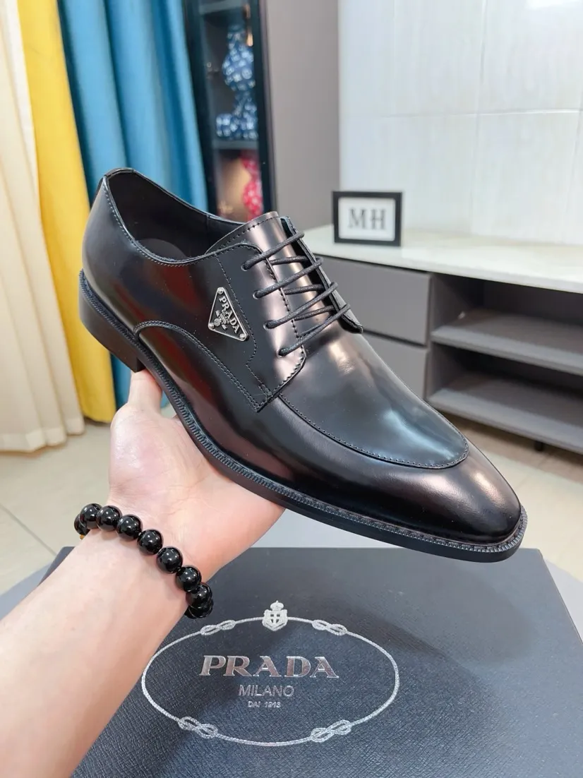 Men's shoes 💰560🌹🌹[Prada leather shoes] Top purchasing agency Original imported Italian custom-made cowhide leather surface, ➕Fully imported water-dyed breathable cowhide lining, original factory special molded sole, super comfortable, size: 38-44